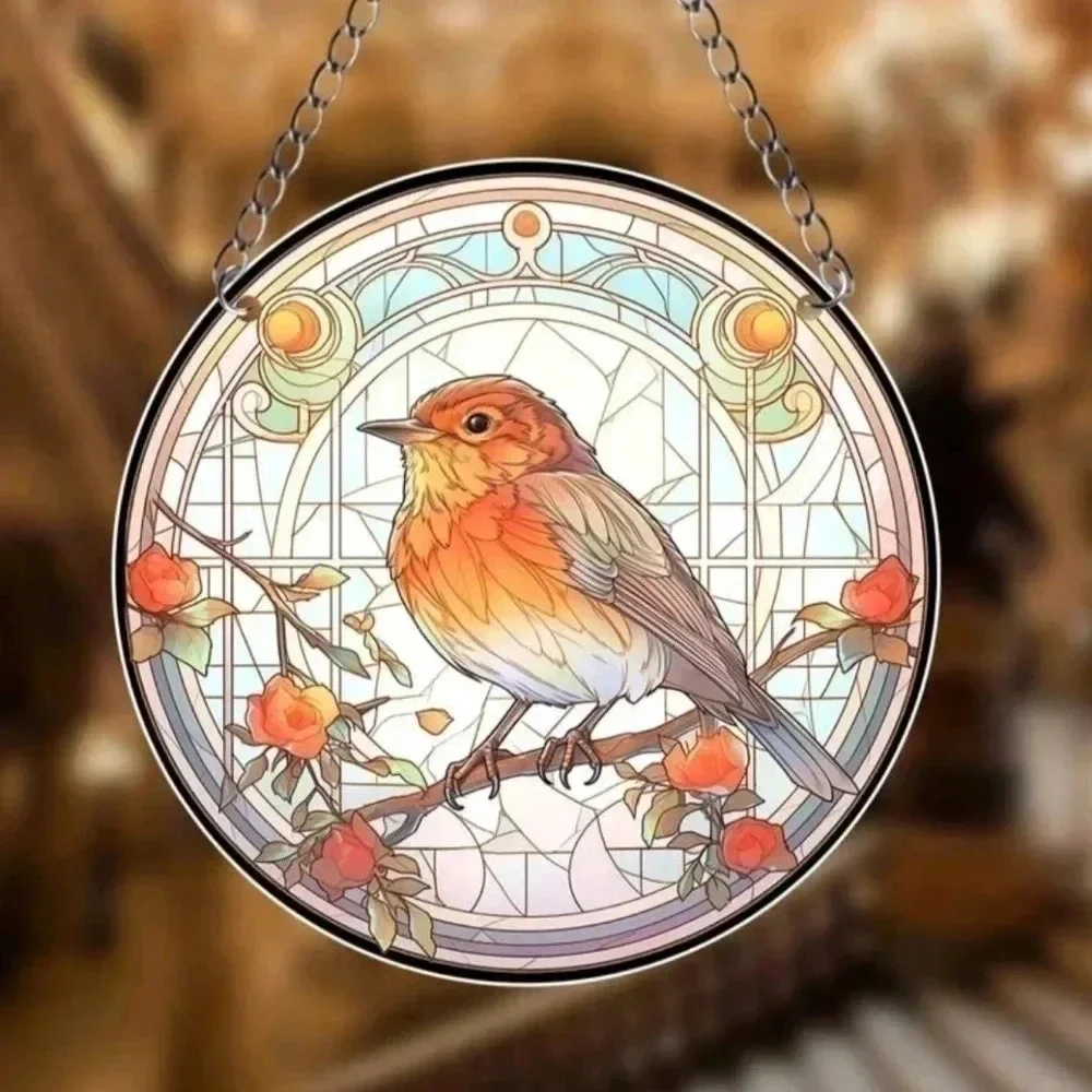 Home Decor Hanging Bird Suncatcher wall floral design chain link flowers